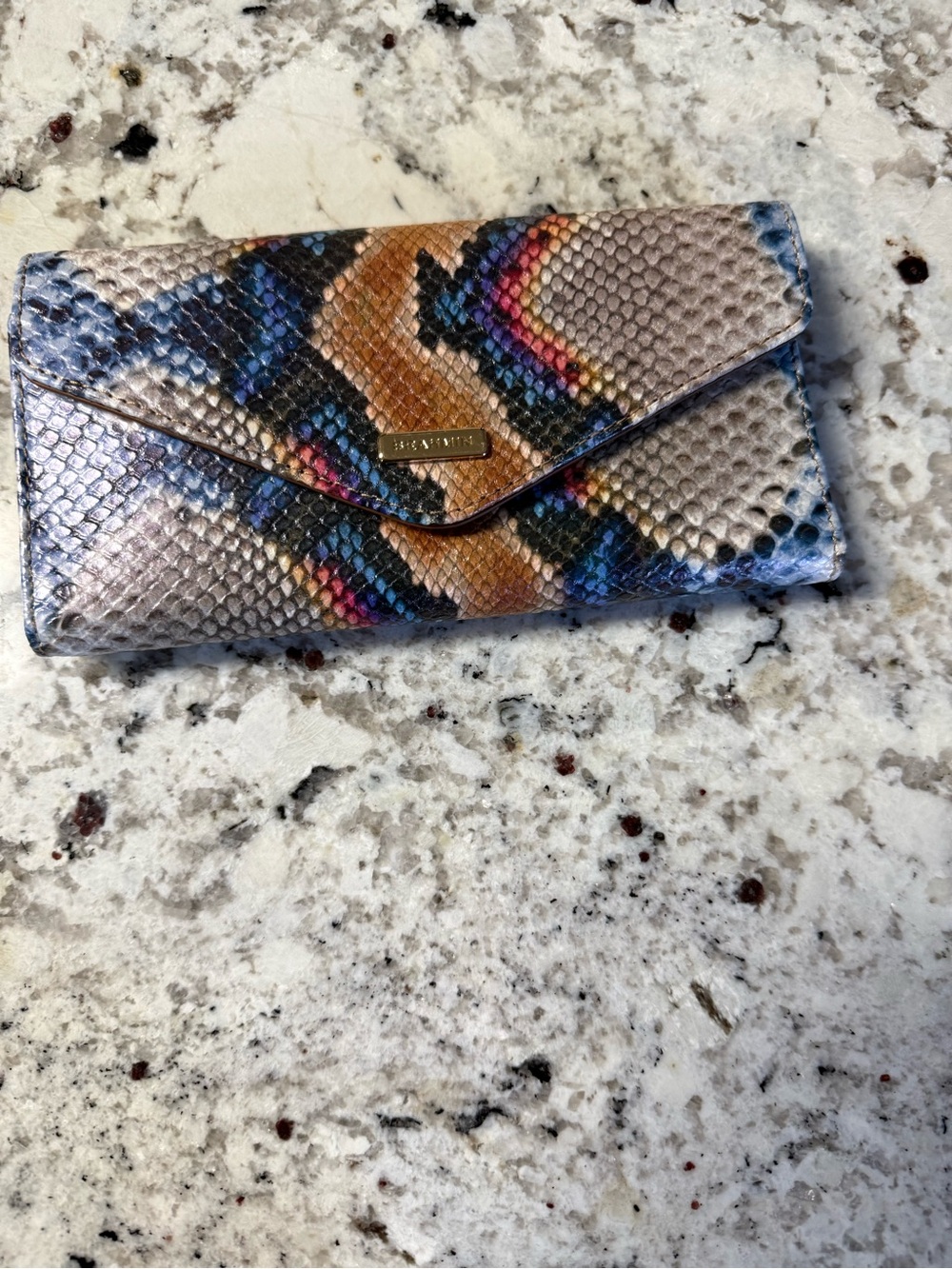 Brahmin Multicolor Snakeskin Envelope Wallet - Blue, Tan, Pink, Black